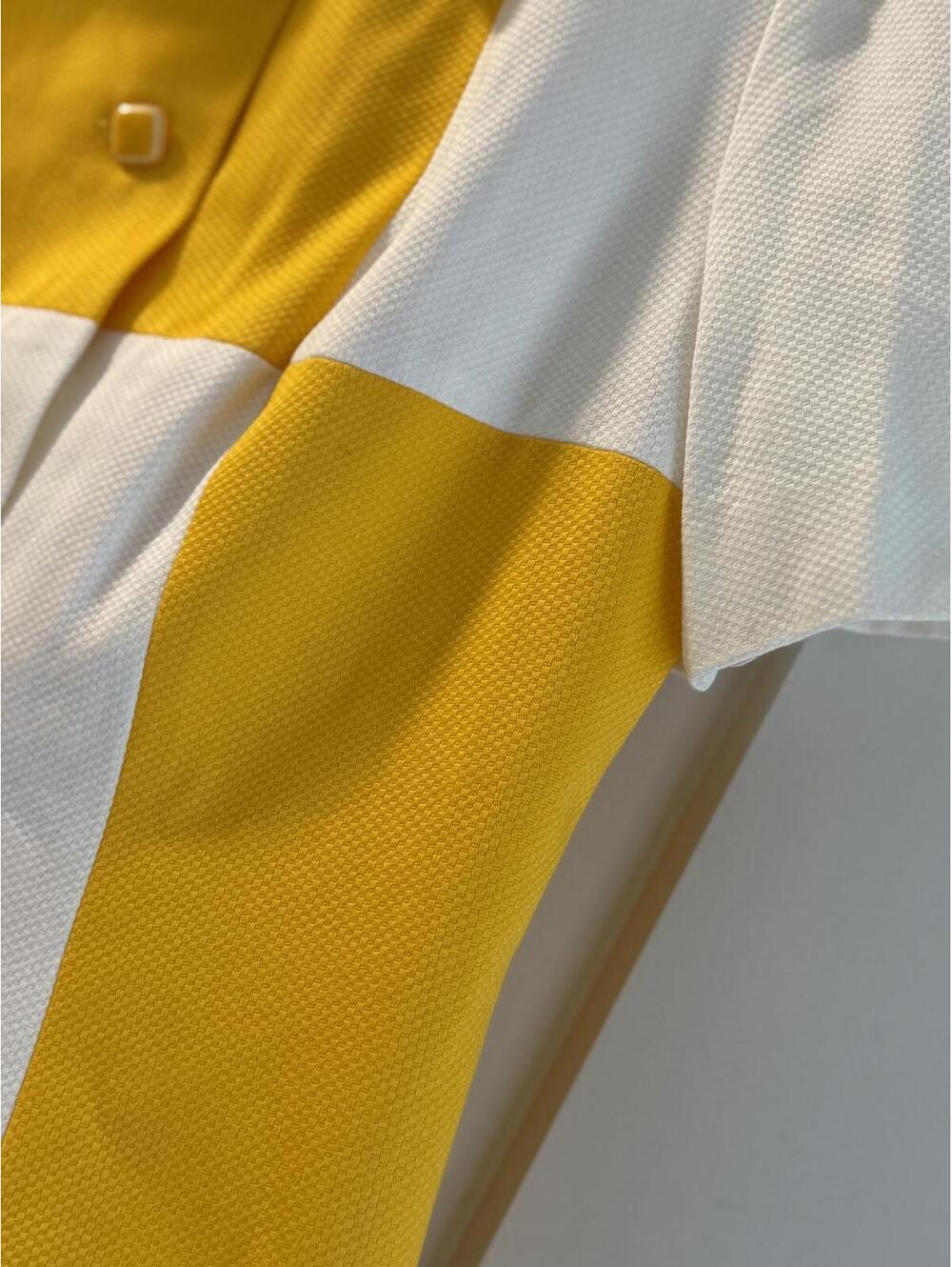 Vintage Donna Toran Yellow and White Colorblock Short Sleeve Blouse Size 10 - Picture 6 of 8